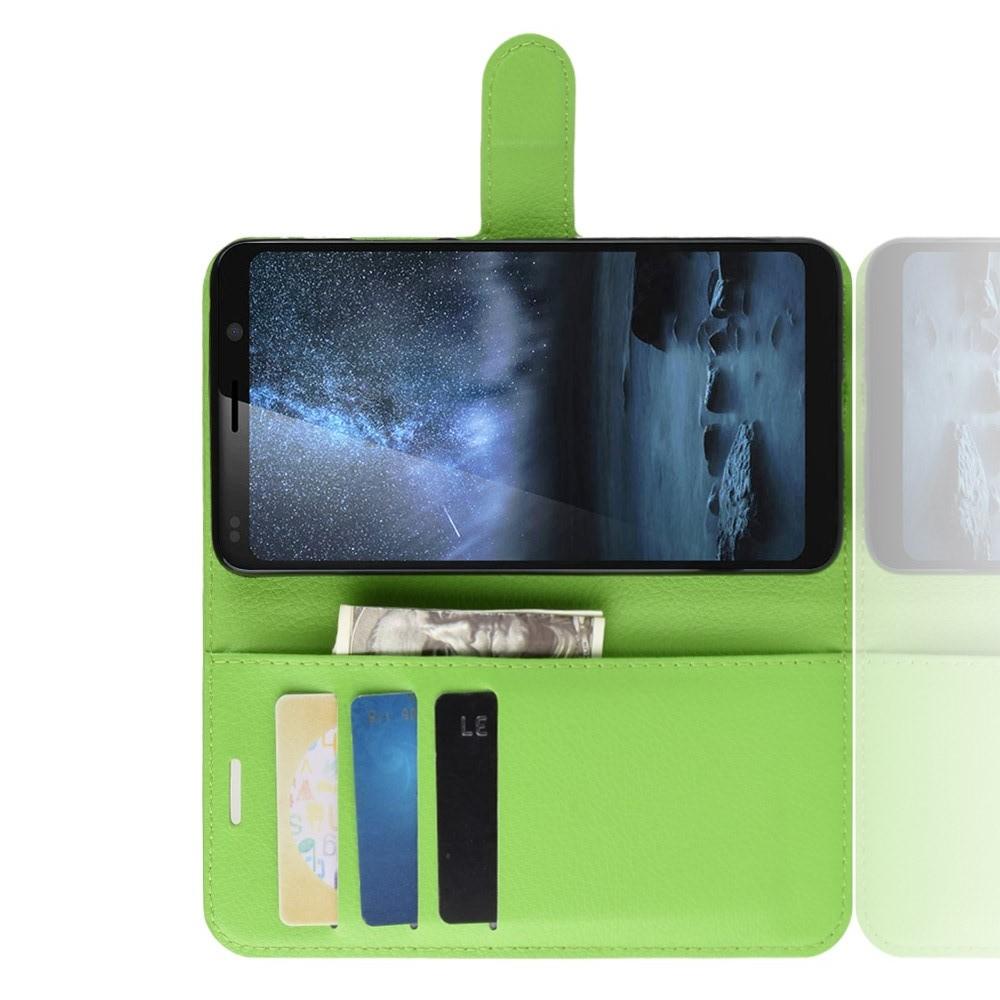 Флип чехол книжка с кошельком подставкой отделениями для карт и магнитной застежкой для Nokia 9 PureView Зеленый