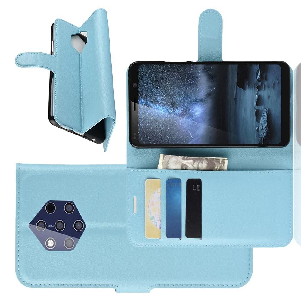 Флип чехол книжка с кошельком подставкой отделениями для карт и магнитной застежкой для Nokia 9 PureView Голубой