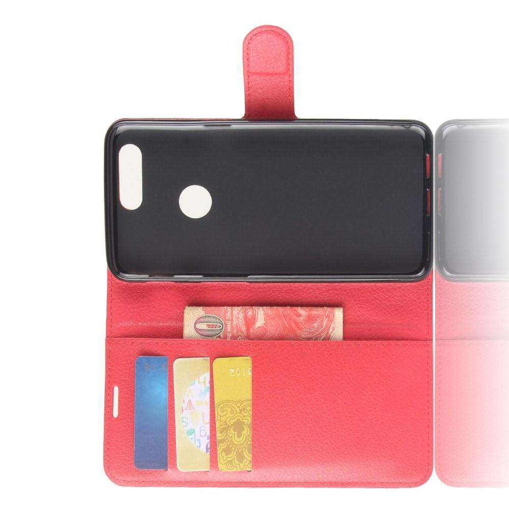 Флип чехол книжка с кошельком подставкой отделениями для карт и магнитной застежкой для OnePlus 5T Красный