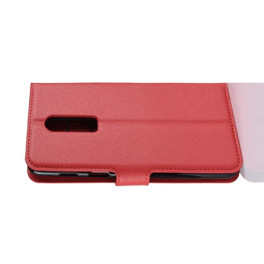 Флип чехол книжка с кошельком подставкой отделениями для карт и магнитной застежкой для OnePlus 6 Красный
