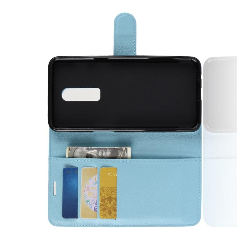 Флип чехол книжка с кошельком подставкой отделениями для карт и магнитной застежкой для OnePlus 6 Голубой