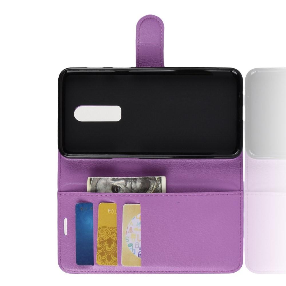 Флип чехол книжка с кошельком подставкой отделениями для карт и магнитной застежкой для OnePlus 6 Фиолетовый