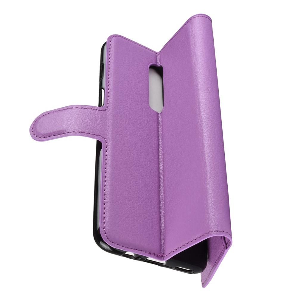 Флип чехол книжка с кошельком подставкой отделениями для карт и магнитной застежкой для OnePlus 6 Фиолетовый