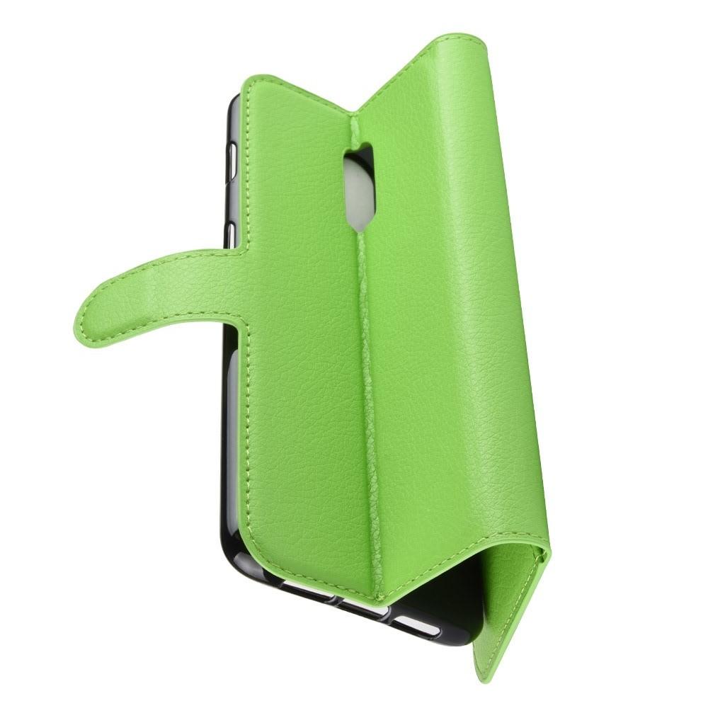 Флип чехол книжка с кошельком подставкой отделениями для карт и магнитной застежкой для Oneplus 6T Зеленый