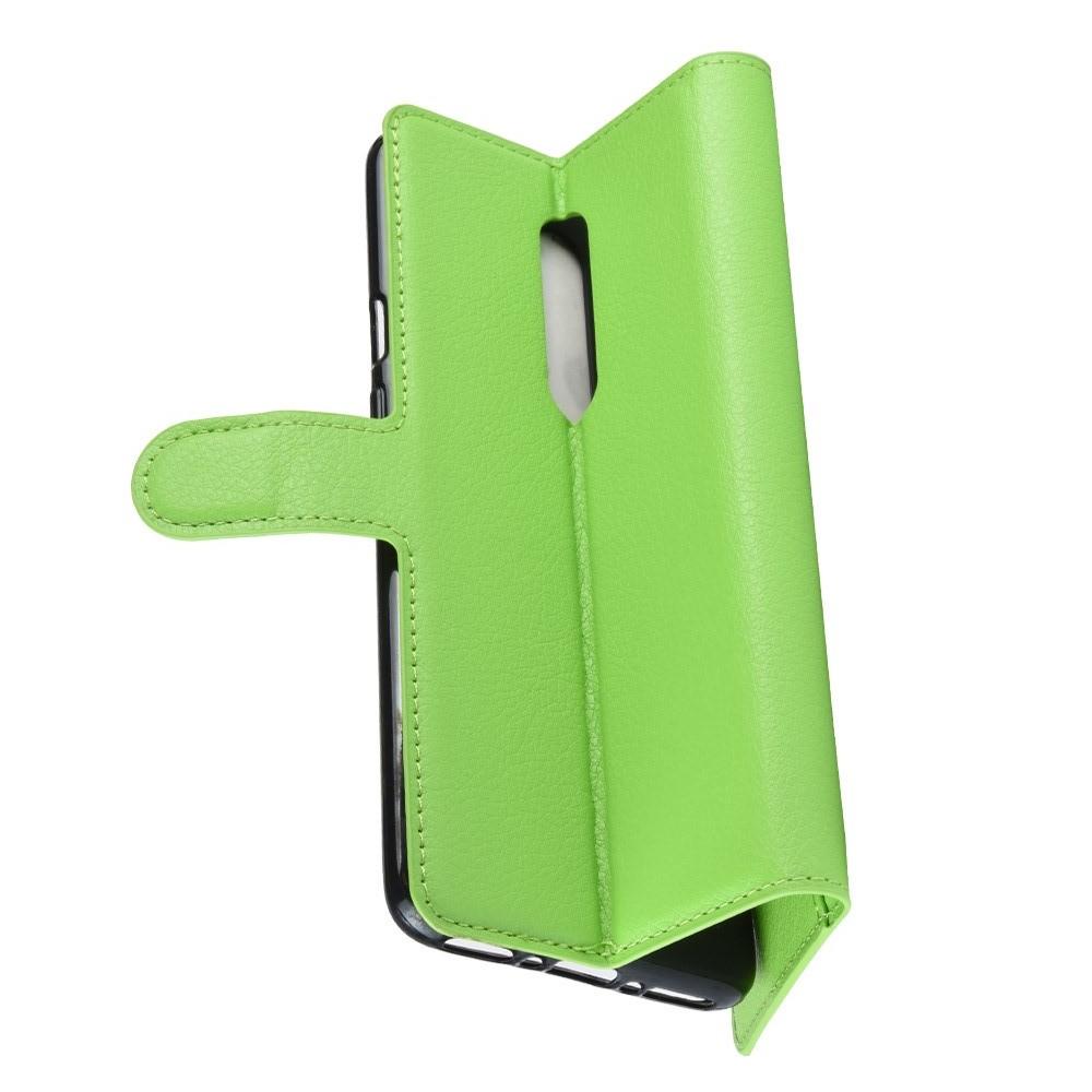 Флип чехол книжка с кошельком подставкой отделениями для карт и магнитной застежкой для OnePlus 7 Pro Зеленый