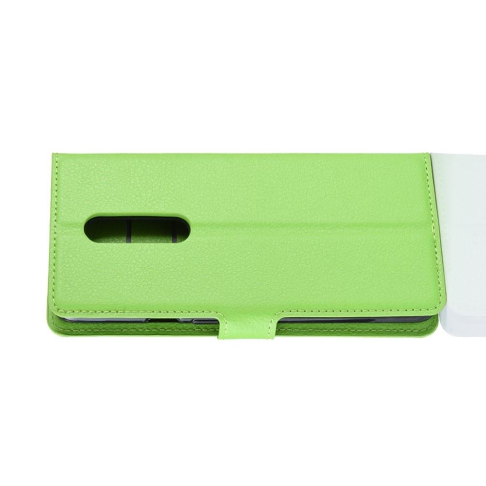 Флип чехол книжка с кошельком подставкой отделениями для карт и магнитной застежкой для OnePlus 7 Pro Зеленый