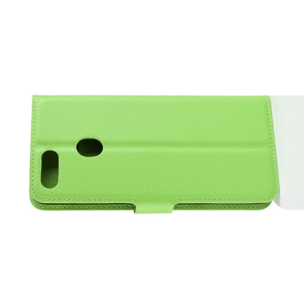 Флип чехол книжка с кошельком подставкой отделениями для карт и магнитной застежкой для OPPO A7 / AX7 Зеленый