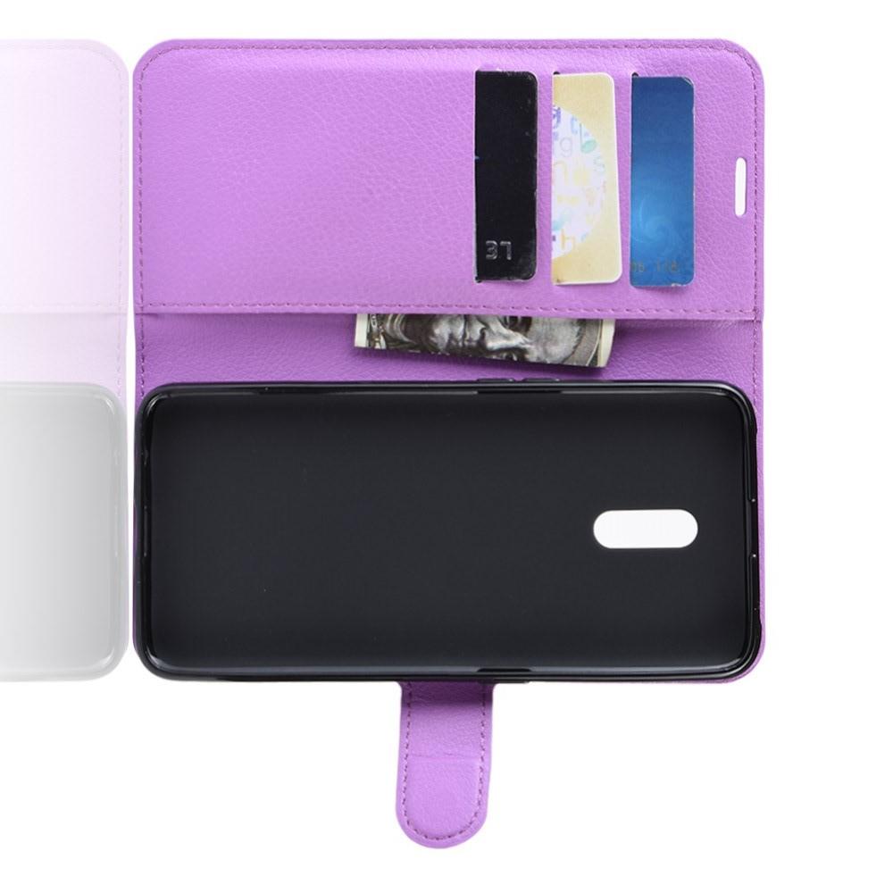 Флип чехол книжка с кошельком подставкой отделениями для карт и магнитной застежкой для Oppo Reno	 Фиолетовый