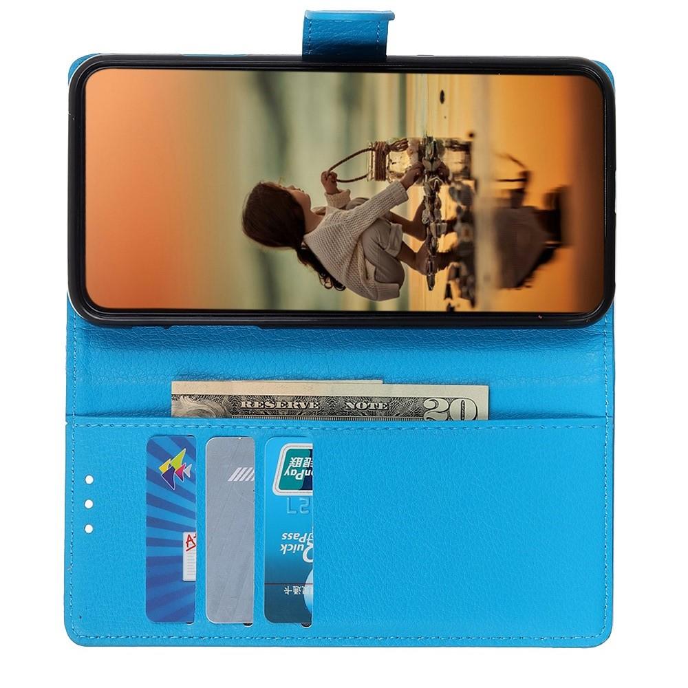 Флип чехол книжка с кошельком подставкой отделениями для карт и магнитной застежкой для Samsung Galaxy A10e Голубой