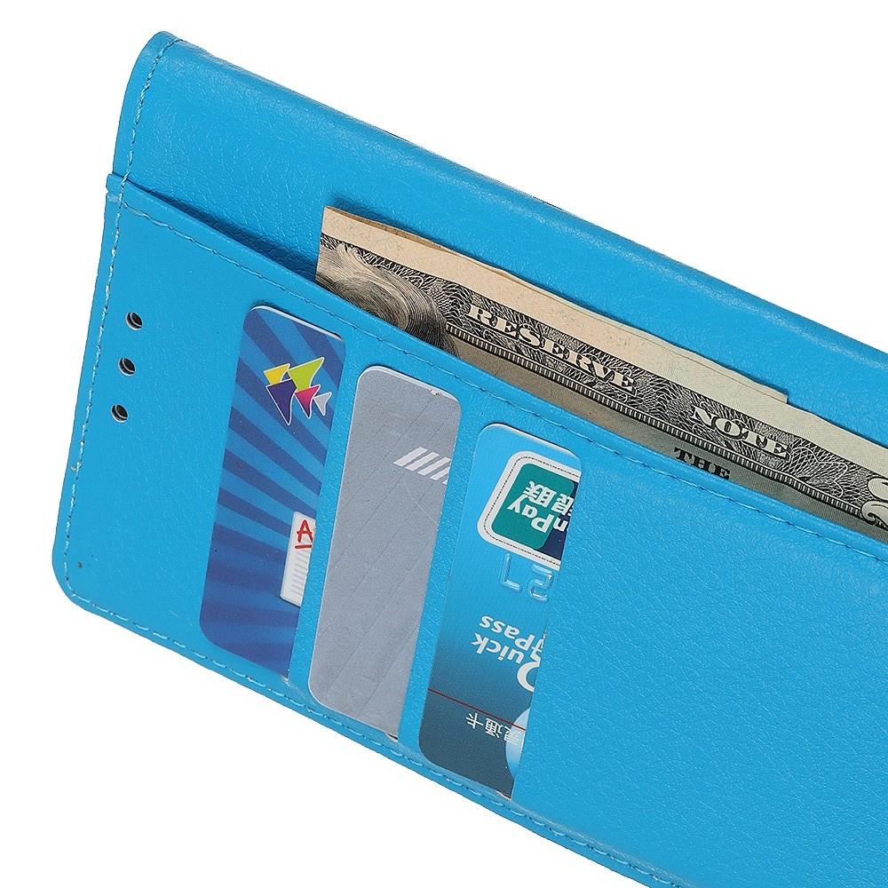 Флип чехол книжка с кошельком подставкой отделениями для карт и магнитной застежкой для Samsung Galaxy A10e Голубой