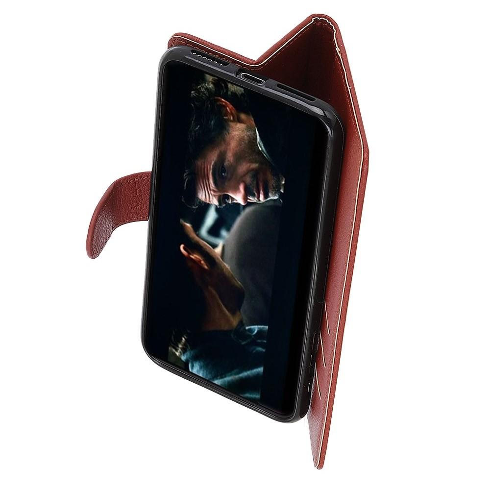 Флип чехол книжка с кошельком подставкой отделениями для карт и магнитной застежкой для Samsung Galaxy A10e Коричневый