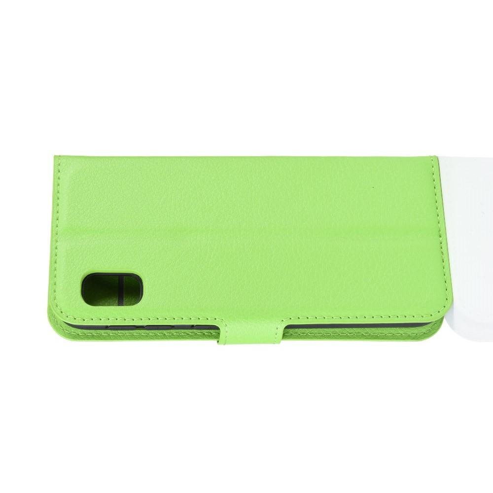 Флип чехол книжка с кошельком подставкой отделениями для карт и магнитной застежкой для Samsung Galaxy A10e Зеленый