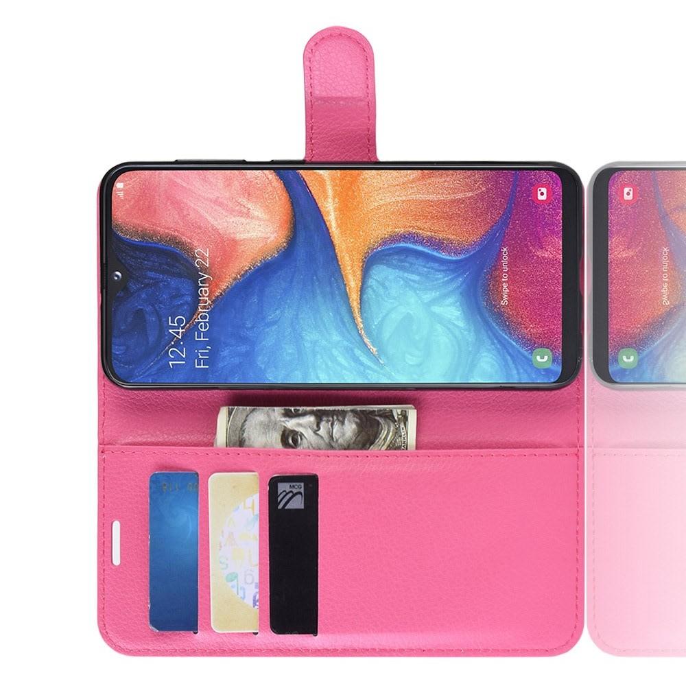 Флип чехол книжка с кошельком подставкой отделениями для карт и магнитной застежкой для Samsung Galaxy A20e	 Розовый