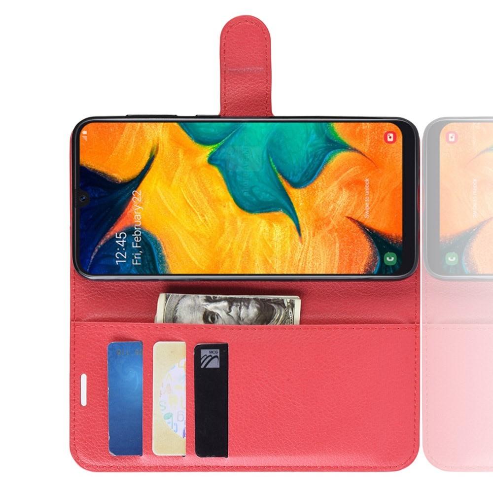 Флип чехол книжка с кошельком подставкой отделениями для карт и магнитной застежкой для Samsung Galaxy A30 / A20 Красный