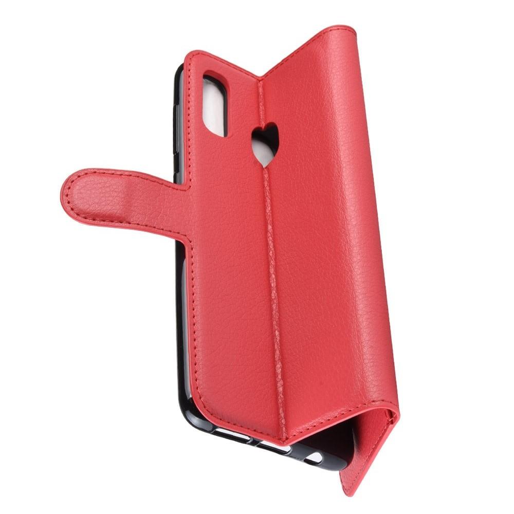 Флип чехол книжка с кошельком подставкой отделениями для карт и магнитной застежкой для Samsung Galaxy A40 Красный