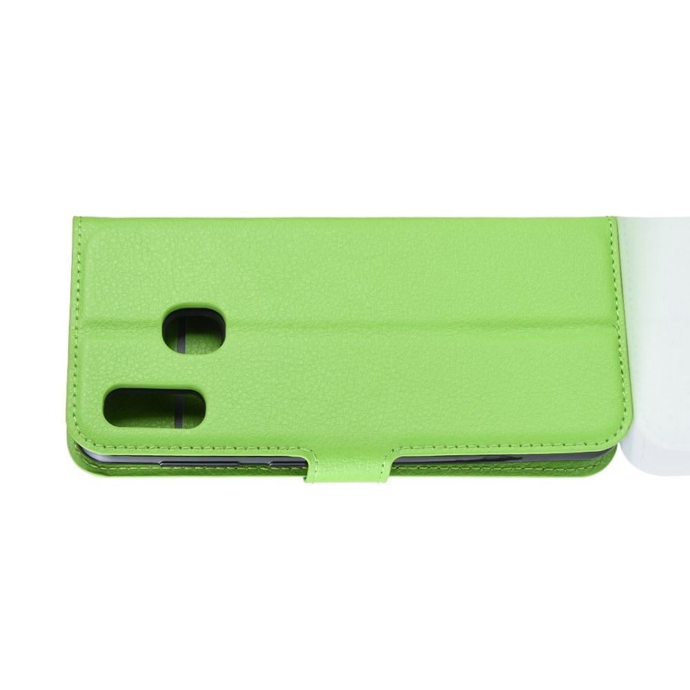 Флип чехол книжка с кошельком подставкой отделениями для карт и магнитной застежкой для Samsung Galaxy A40 Зеленый