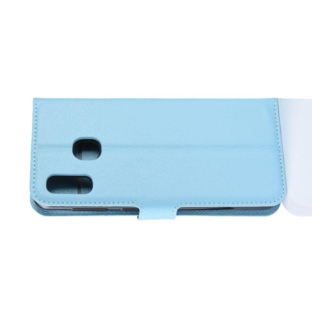 Флип чехол книжка с кошельком подставкой отделениями для карт и магнитной застежкой для Samsung Galaxy A40 Голубой