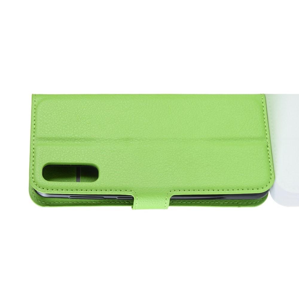 Флип чехол книжка с кошельком подставкой отделениями для карт и магнитной застежкой для Samsung Galaxy A50 Зеленый