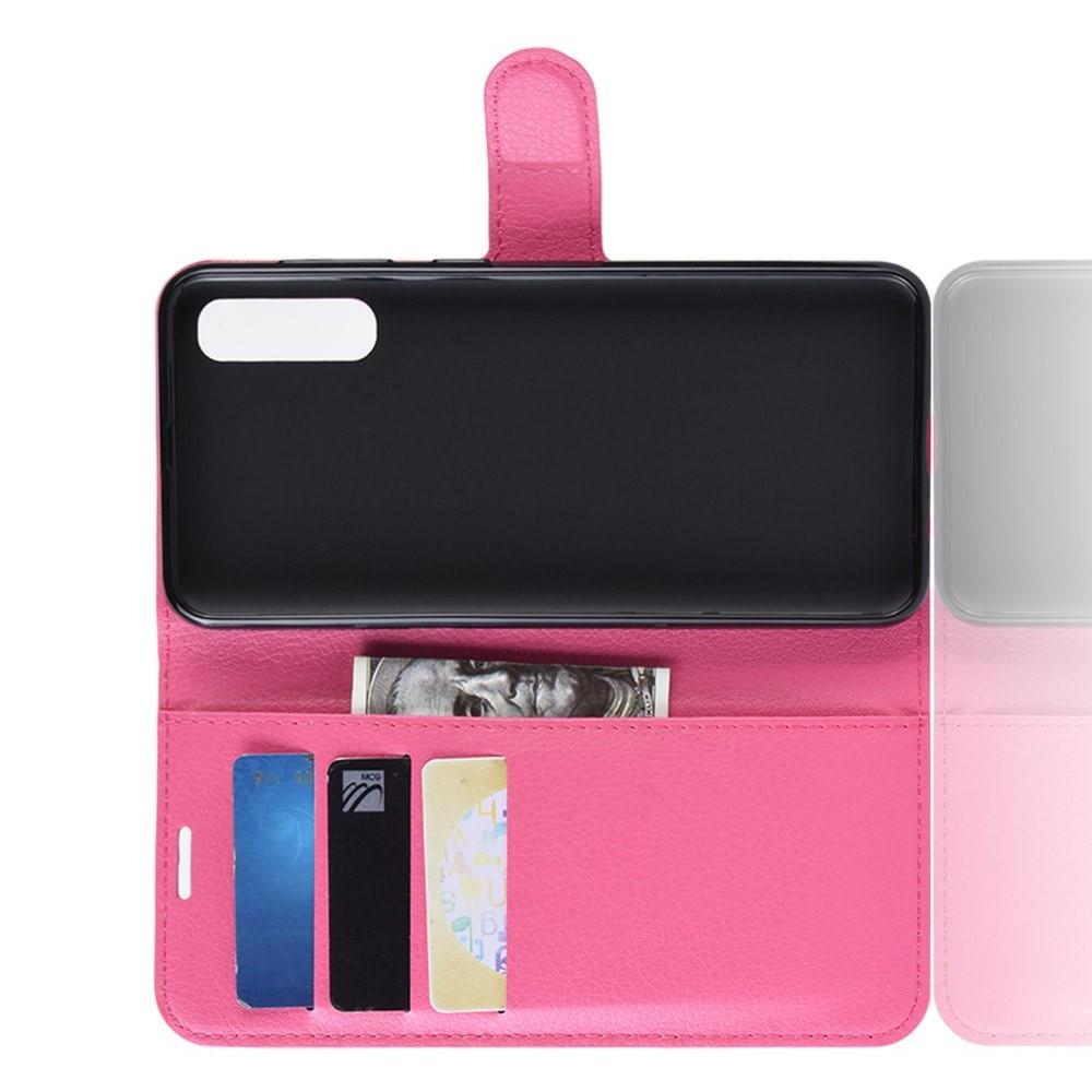 Флип чехол книжка с кошельком подставкой отделениями для карт и магнитной застежкой для Samsung Galaxy A50 Розовый