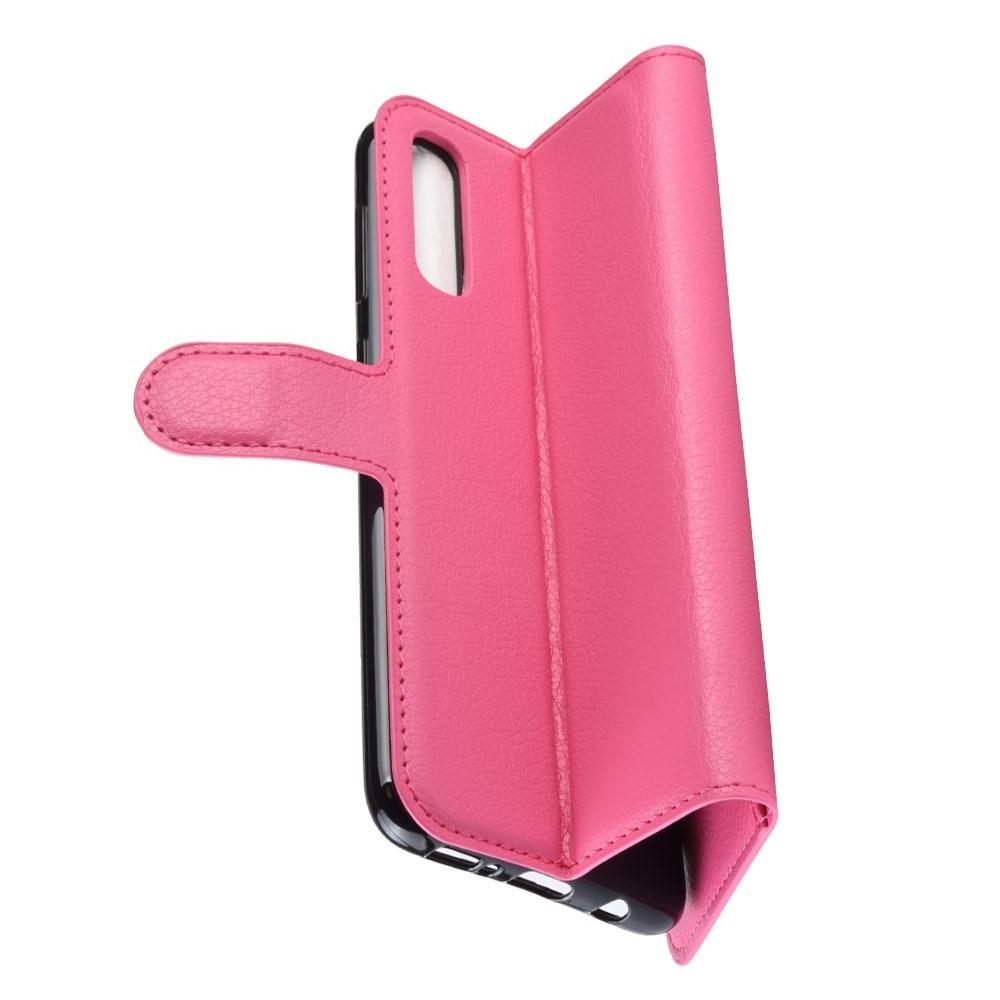 Флип чехол книжка с кошельком подставкой отделениями для карт и магнитной застежкой для Samsung Galaxy A50 Розовый
