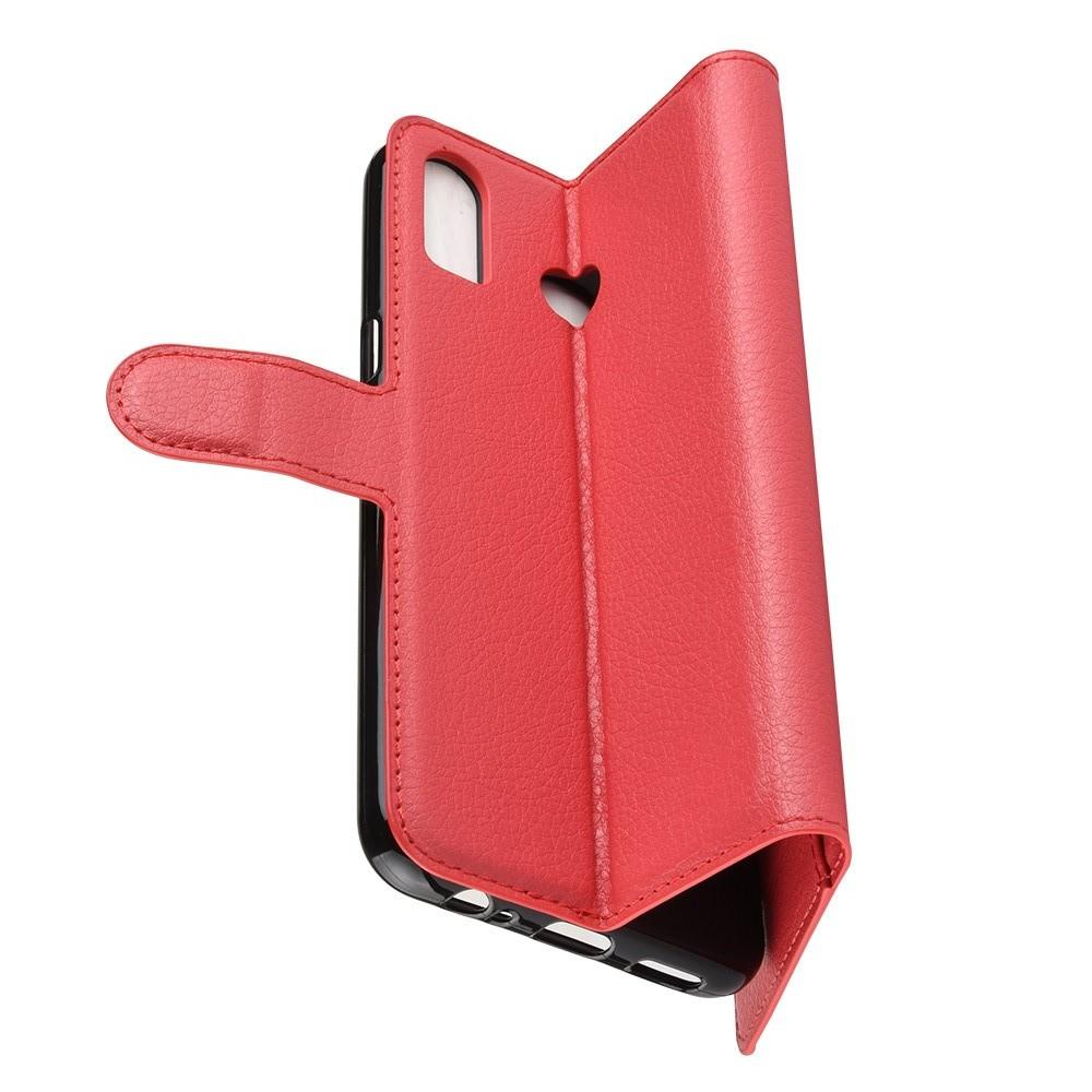 Флип чехол книжка с кошельком подставкой отделениями для карт и магнитной застежкой для Samsung Galaxy A6s Красный