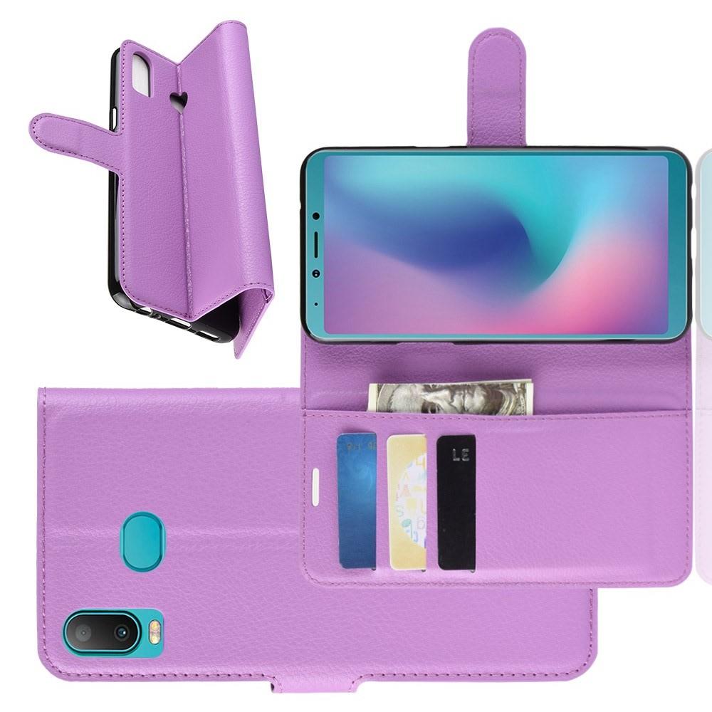 Флип чехол книжка с кошельком подставкой отделениями для карт и магнитной застежкой для Samsung Galaxy A6s Фиолетовый