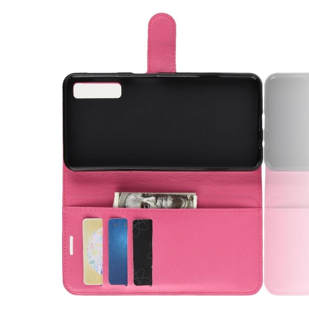 Флип чехол книжка с кошельком подставкой отделениями для карт и магнитной застежкой для Samsung Galaxy A7 2018 SM-A750 Розовый