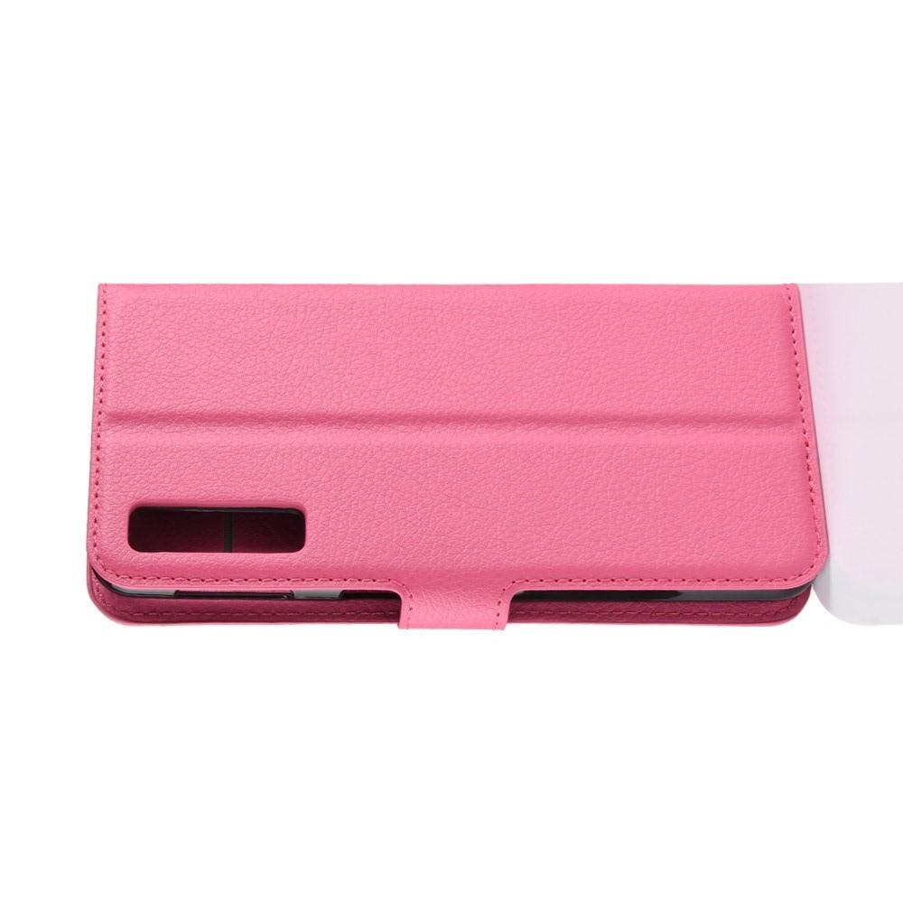 Флип чехол книжка с кошельком подставкой отделениями для карт и магнитной застежкой для Samsung Galaxy A7 2018 SM-A750 Розовый