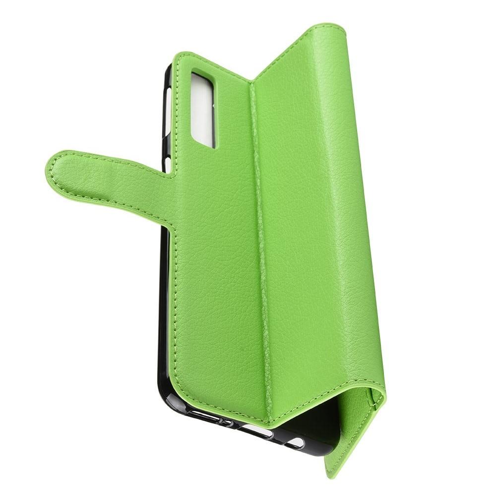 Флип чехол книжка с кошельком подставкой отделениями для карт и магнитной застежкой для Samsung Galaxy A7 2018 SM-A750 Зеленый