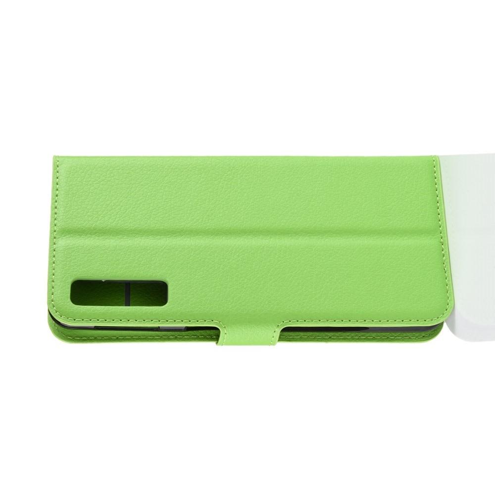 Флип чехол книжка с кошельком подставкой отделениями для карт и магнитной застежкой для Samsung Galaxy A7 2018 SM-A750 Зеленый