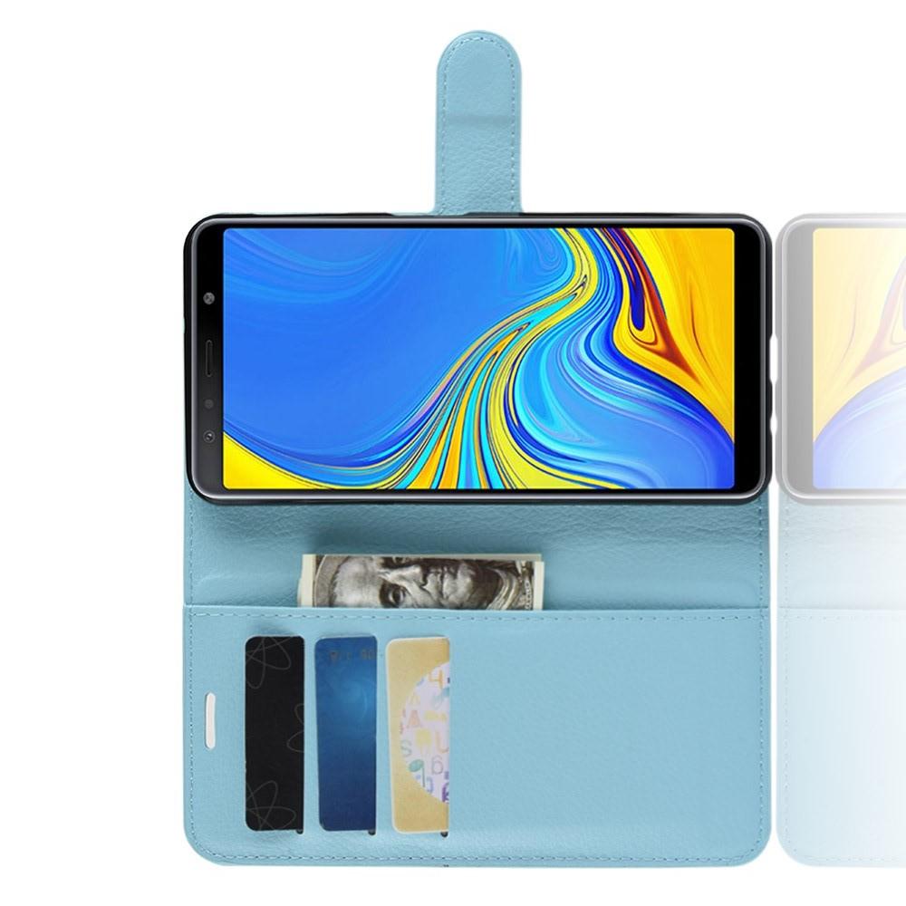 Флип чехол книжка с кошельком подставкой отделениями для карт и магнитной застежкой для Samsung Galaxy A7 2018 SM-A750 Голубой