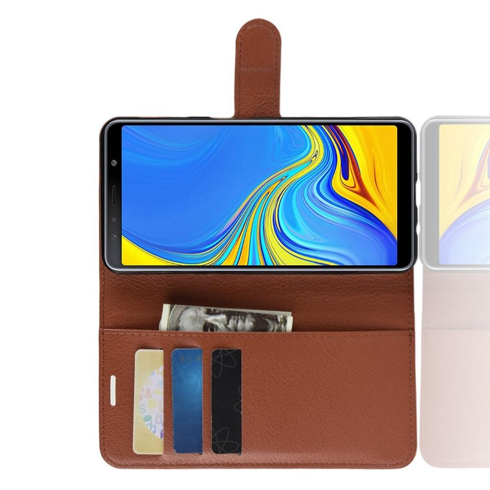 Флип чехол книжка с кошельком подставкой отделениями для карт и магнитной застежкой для Samsung Galaxy A7 2018 SM-A750 Коричневый