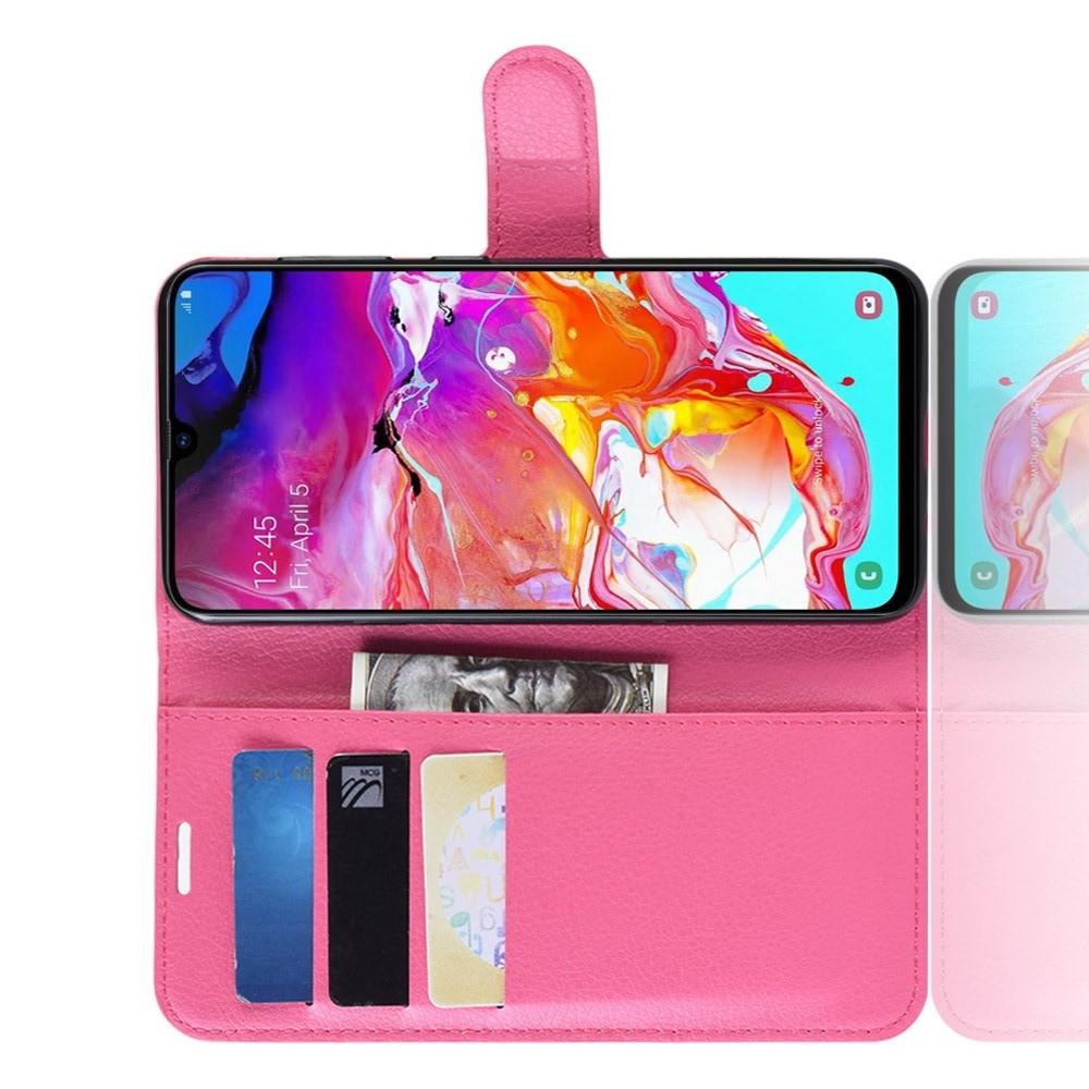 Флип чехол книжка с кошельком подставкой отделениями для карт и магнитной застежкой для Samsung Galaxy A70 Розовый