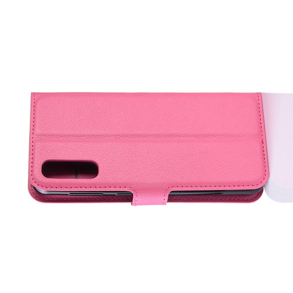 Флип чехол книжка с кошельком подставкой отделениями для карт и магнитной застежкой для Samsung Galaxy A70 Розовый