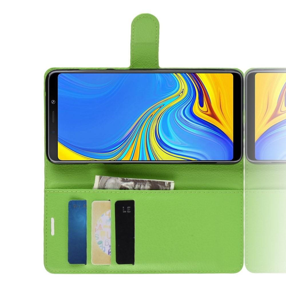 Флип чехол книжка с кошельком подставкой отделениями для карт и магнитной застежкой для Samsung Galaxy A9 2018 SM-A920F Зеленый