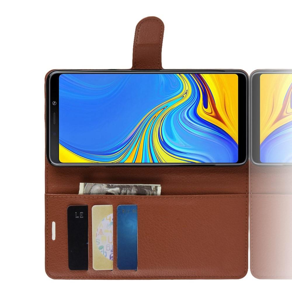 Флип чехол книжка с кошельком подставкой отделениями для карт и магнитной застежкой для Samsung Galaxy A9 2018 SM-A920F Коричневый