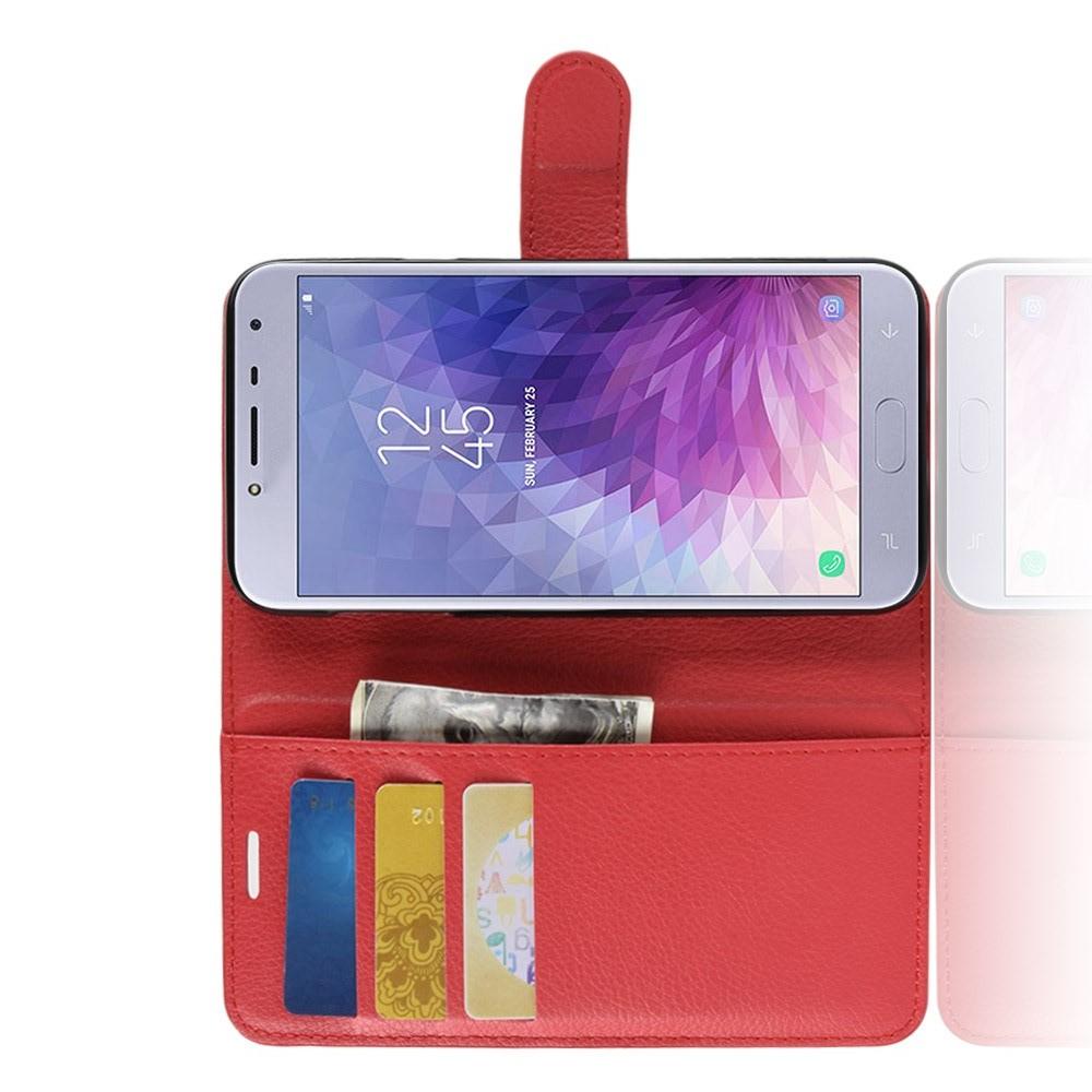 Флип чехол книжка с кошельком подставкой отделениями для карт и магнитной застежкой для Samsung Galaxy J4 2018 SM-J400 Красный