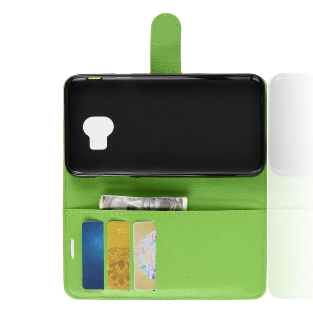 Флип чехол книжка с кошельком подставкой отделениями для карт и магнитной застежкой для Samsung Galaxy J4 2018 SM-J400 Зеленый