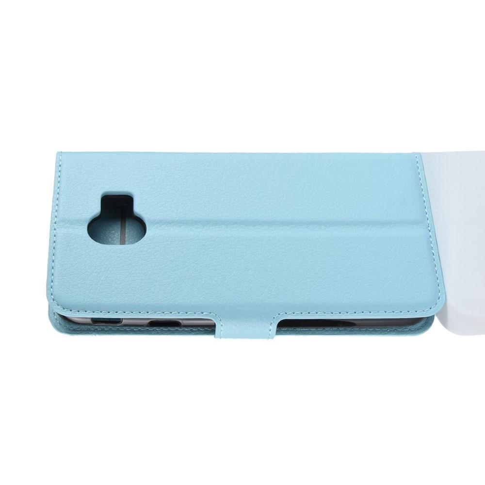 Флип чехол книжка с кошельком подставкой отделениями для карт и магнитной застежкой для Samsung Galaxy J4 2018 SM-J400 Голубой