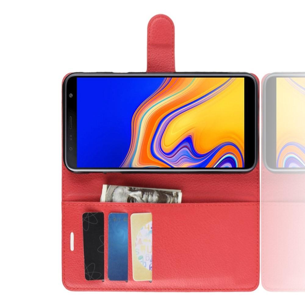 Флип чехол книжка с кошельком подставкой отделениями для карт и магнитной застежкой для Samsung Galaxy J4 Plus SM-J415 Красный