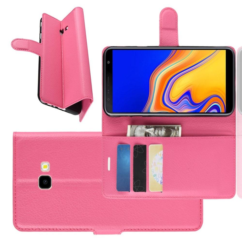 Флип чехол книжка с кошельком подставкой отделениями для карт и магнитной застежкой для Samsung Galaxy J4 Plus SM-J415 Розовый
