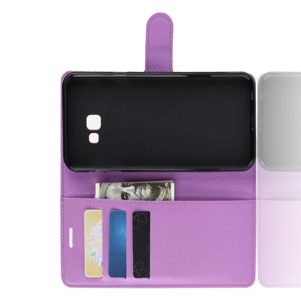 Флип чехол книжка с кошельком подставкой отделениями для карт и магнитной застежкой для Samsung Galaxy J4 Plus SM-J415 Фиолетовый