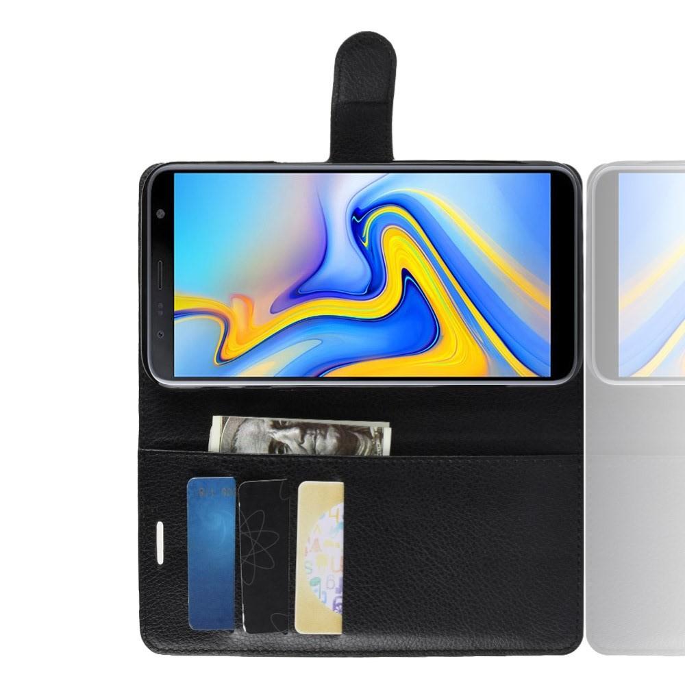 Флип чехол книжка с кошельком подставкой отделениями для карт и магнитной застежкой для Samsung Galaxy J6 Plus 2018 SM-J610F Черный