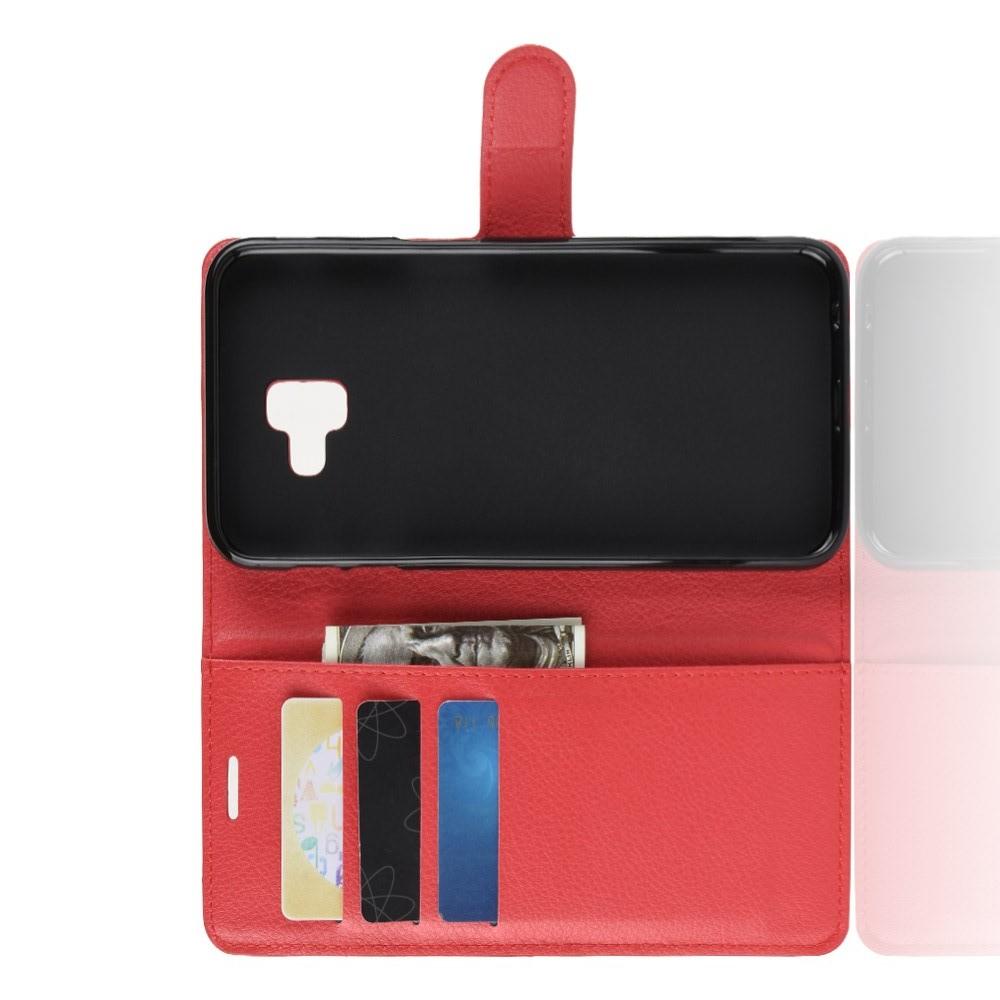 Флип чехол книжка с кошельком подставкой отделениями для карт и магнитной застежкой для Samsung Galaxy J6 Plus 2018 SM-J610F Красный