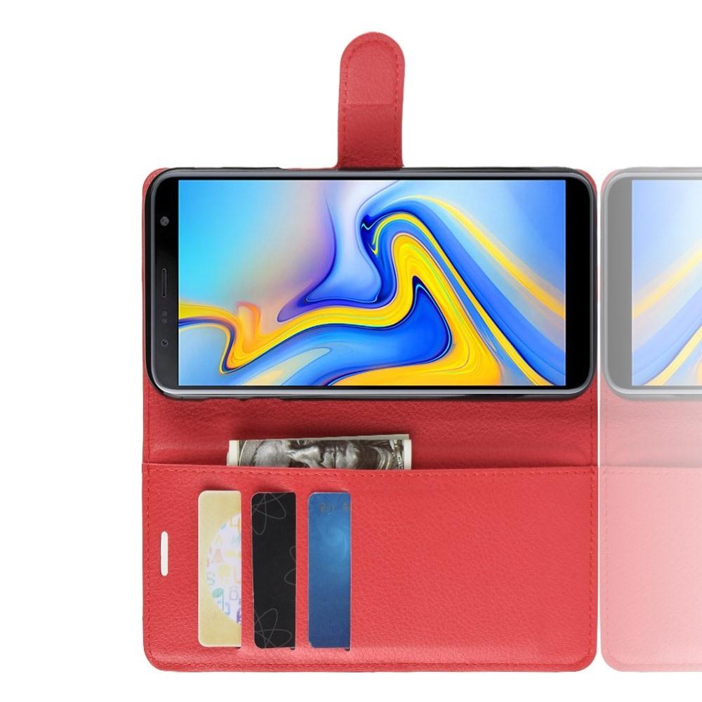 Флип чехол книжка с кошельком подставкой отделениями для карт и магнитной застежкой для Samsung Galaxy J6 Plus 2018 SM-J610F Красный