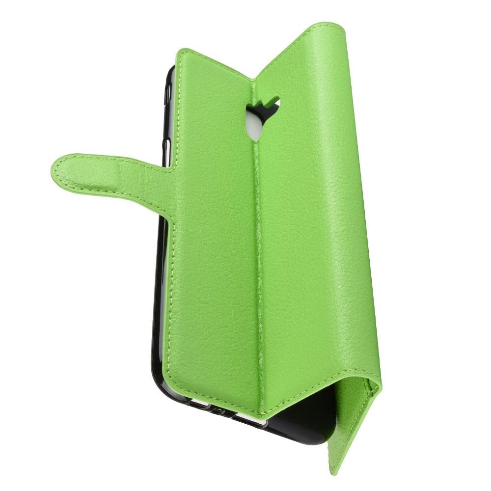 Флип чехол книжка с кошельком подставкой отделениями для карт и магнитной застежкой для Samsung Galaxy J6 Plus 2018 SM-J610F Зеленый
