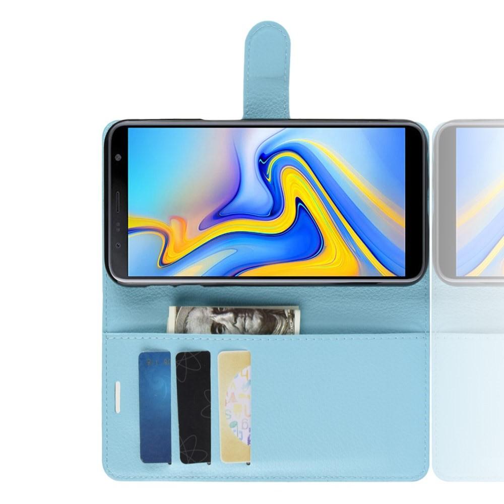 Флип чехол книжка с кошельком подставкой отделениями для карт и магнитной застежкой для Samsung Galaxy J6 Plus 2018 SM-J610F Голубой