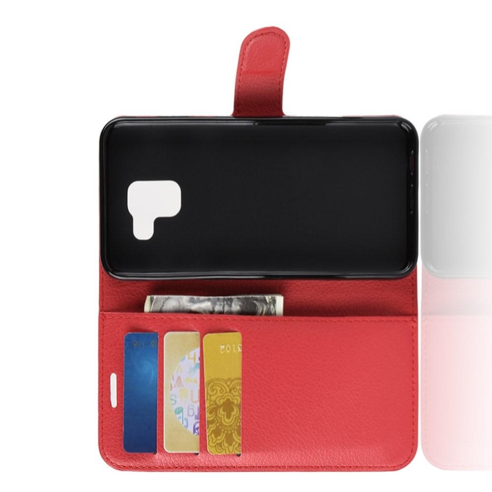 Флип чехол книжка с кошельком подставкой отделениями для карт и магнитной застежкой для Samsung Galaxy J6 SM-J600 Красный