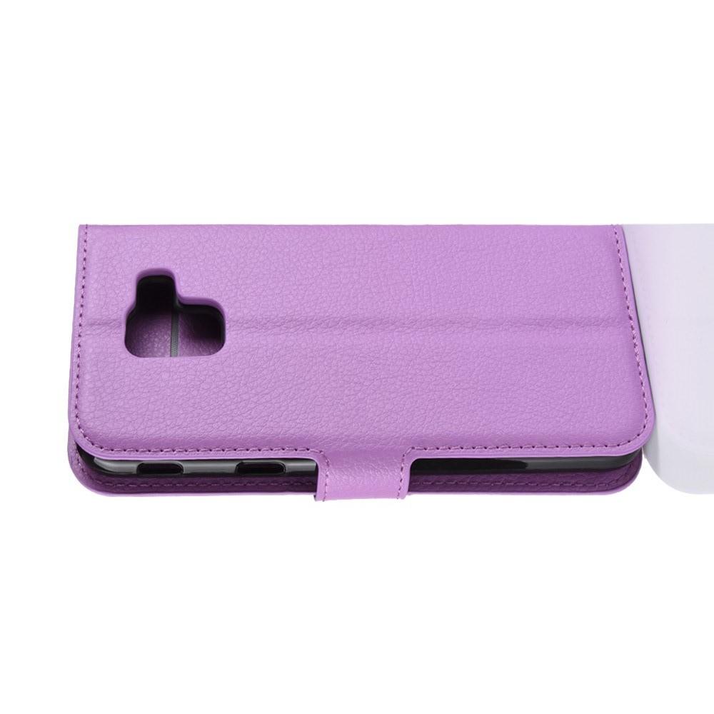 Флип чехол книжка с кошельком подставкой отделениями для карт и магнитной застежкой для Samsung Galaxy J6 SM-J600 Фиолетовый