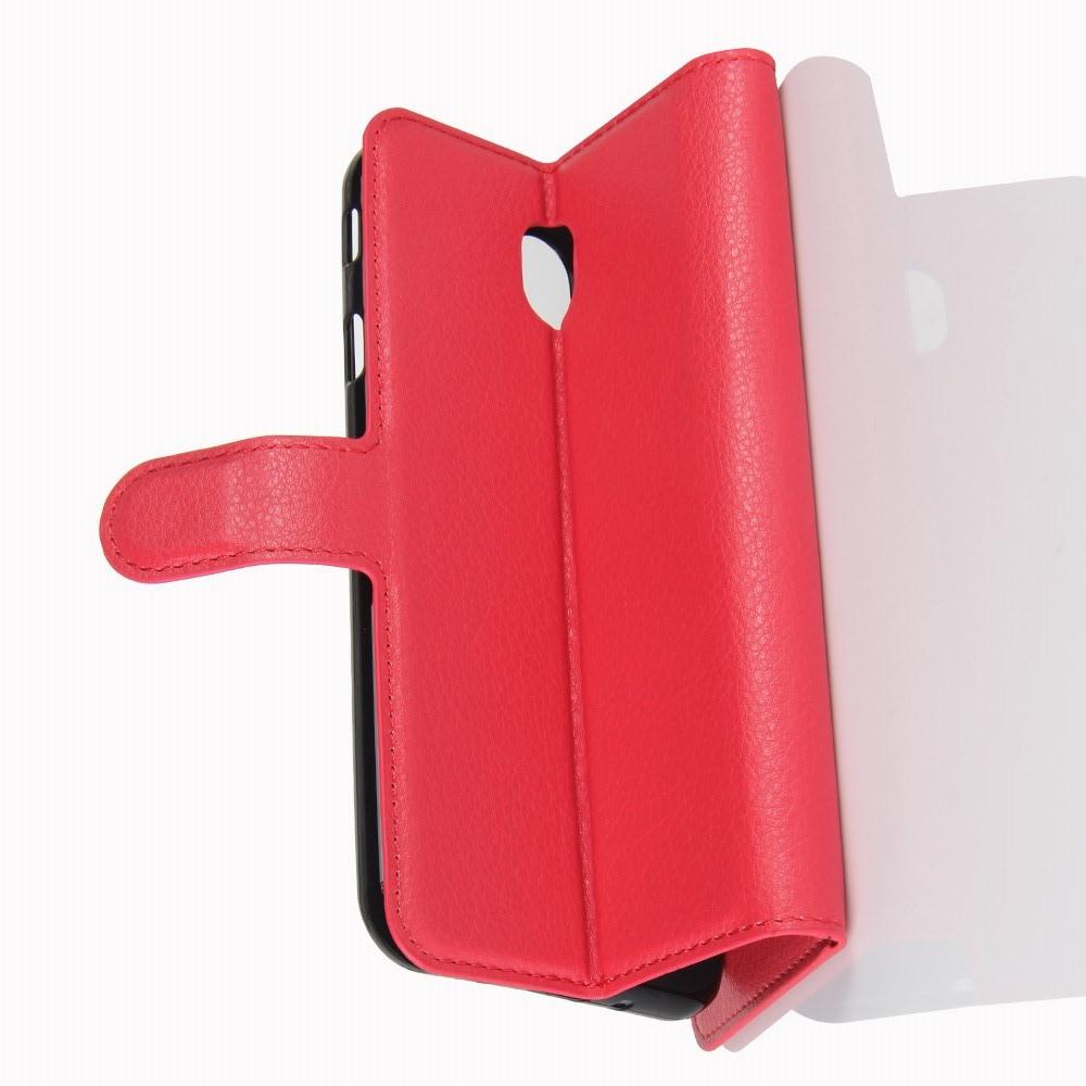 Флип чехол книжка с кошельком подставкой отделениями для карт и магнитной застежкой для Samsung Galaxy J7 2018 Красный